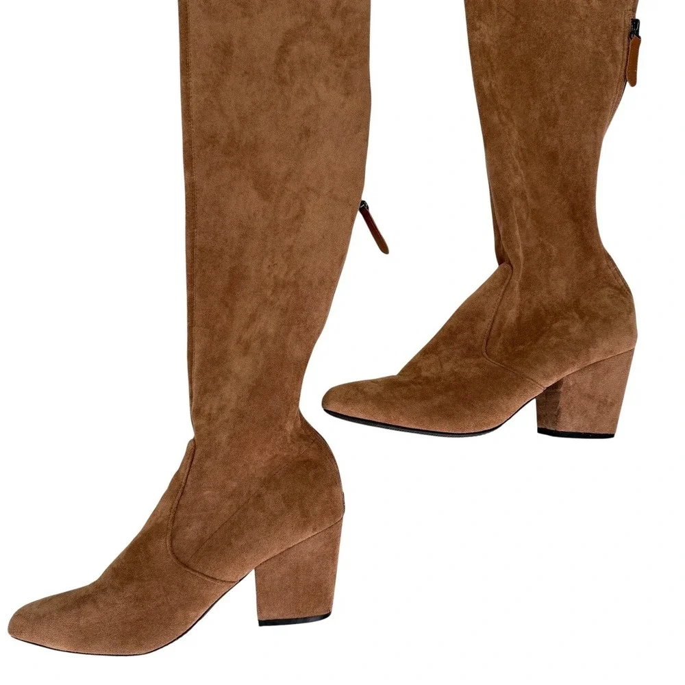 Tan Vegan Suede Over The Knee Boots EU 42‎ US 11 Block Heel Thigh High Boho Chic
